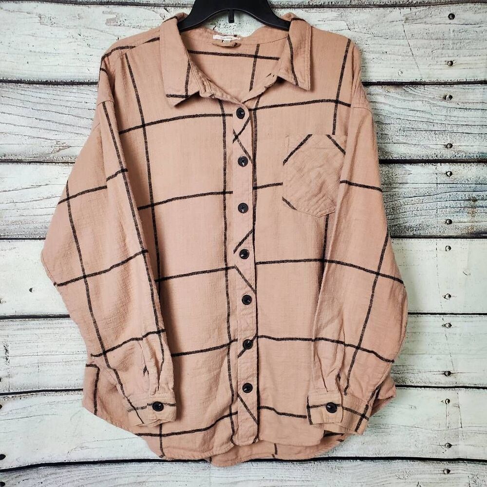Maurices Women’s XXL Pink Black Windowpane Plaid Button Down Shirt 100% Cotton